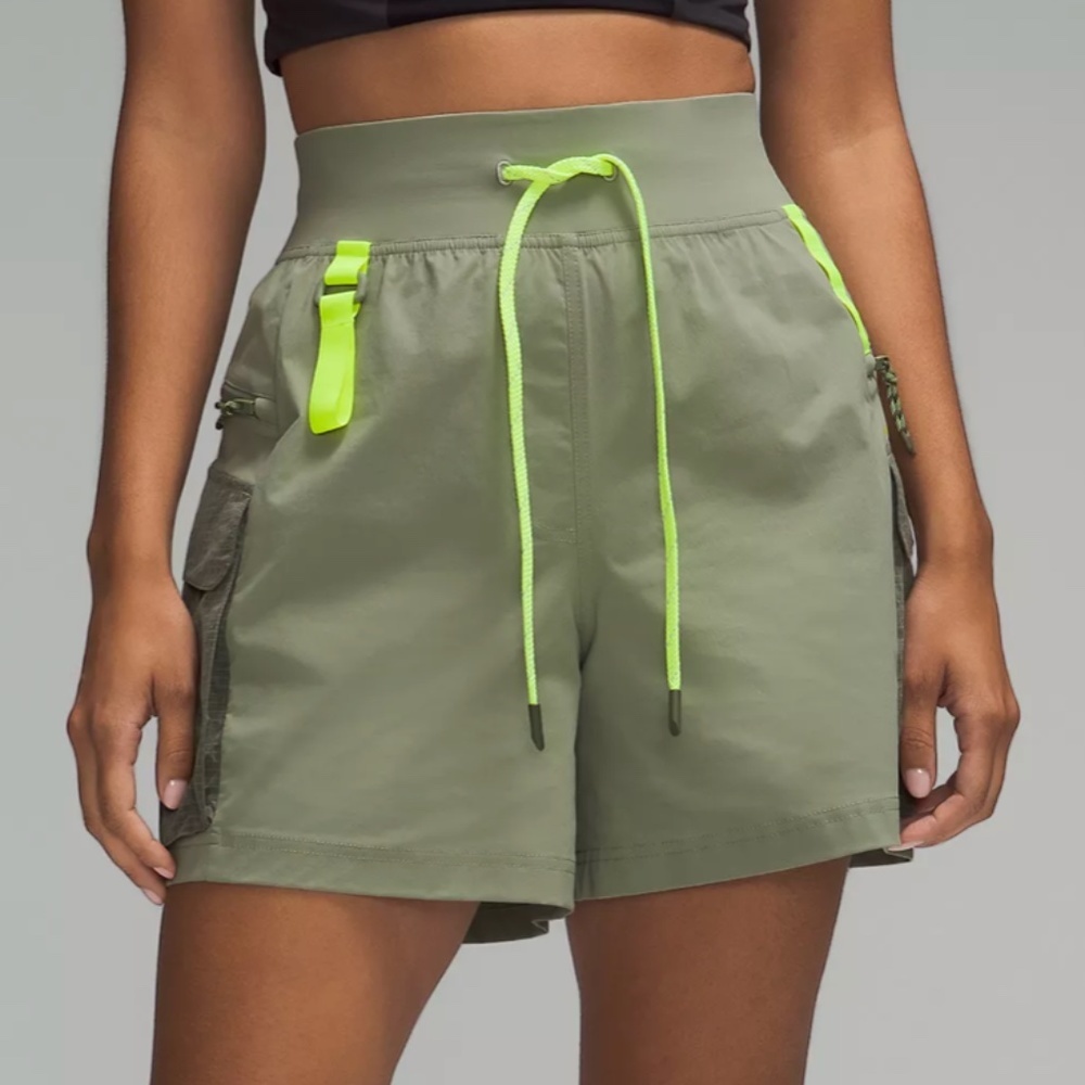 lululemon athletica Olive Green Athletic Shorts with Neon Yellow Accents